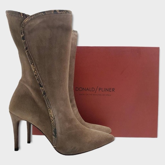 Donald J. Pliner Rina Womens Suede Pointed Toe Mid-Calf Heel Boots Size 11 - Picture 1 of 12